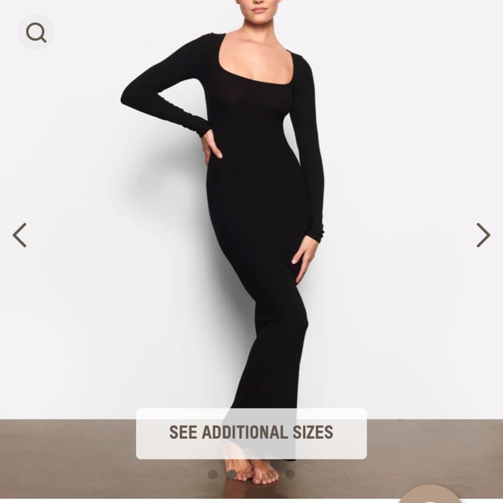 Skims Soft Lounge Long Sleeve Dress Black Size XS